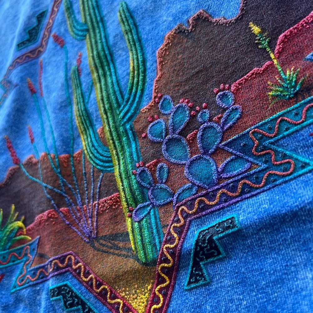 Y2K Desert T Shirt Mens Large Blue Acid Wash Puff Print Cactus Western Arizona - Picture 3 of 6